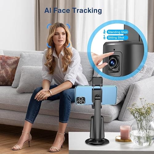 Auto Face Tracking Tripod 360° Rotating Cell Phone Photo and Video Kits Stand, No App, Camera Stand with Remote and Gesture Control, Rechargeable Smart Shooting Stand for Live Recording Tiktok（Black） thumbnail 6