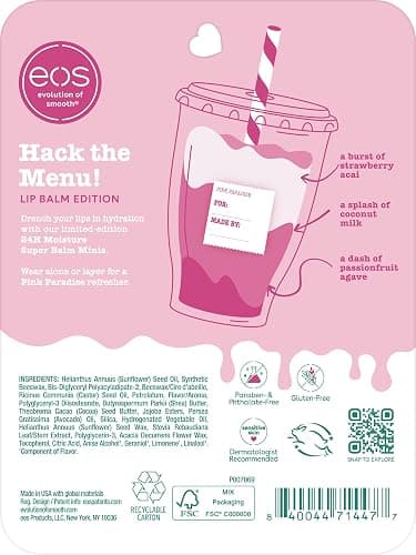 eos 24H Moisture Super Balms Minis- Pink Paradise, Limited-Edition, Nourishing, Dry Lips, Variety Pack Mini, Lip Balms, 0.169 fl oz, 3-Pack thumbnail 7