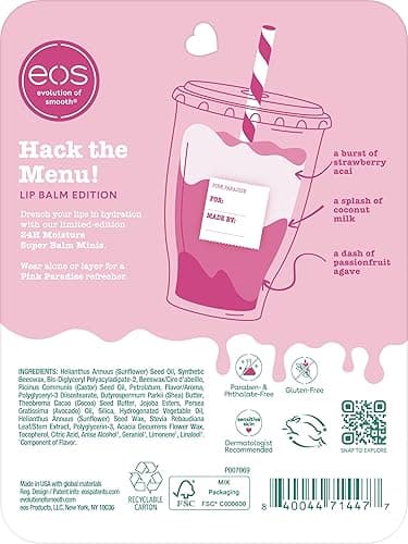 eos 24H Moisture Super Balms Minis- Pink Paradise, Limited-Edition, Nourishing, Dry Lips, Variety Pack Mini, Lip Balms, 0.169 fl oz, 3-Pack thumbnail 8
