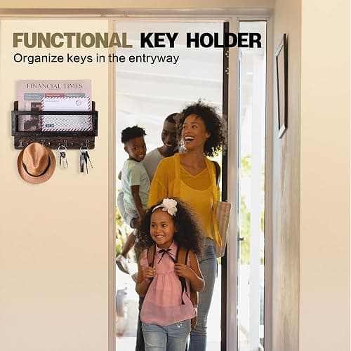 ADIIL Mail and Key Holder for Wall Decorative, Wooden Wall Mount Key Rack Hanger Organizer with 4 Double Key Hooks, Rustic Home Decor for Entryway Hallway, Brown thumbnail 7