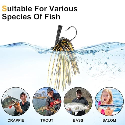 Sumind 8 Pcs Bass Fishing Jigs Bass Weedless Football Jig Metal Football Head Kit Swim Silicone Skirts Weed Guard Flipping Lures, Colorful, 10 G/ 3/8 oz thumbnail 6