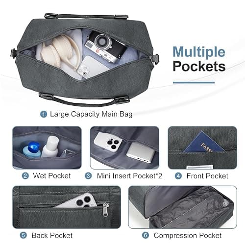 Weekender Bags for Women,Vacuum Overnight Travel Duffel Bag with Compression Pocket & Air Pump, Personal Item Travel Bag thumbnail 6