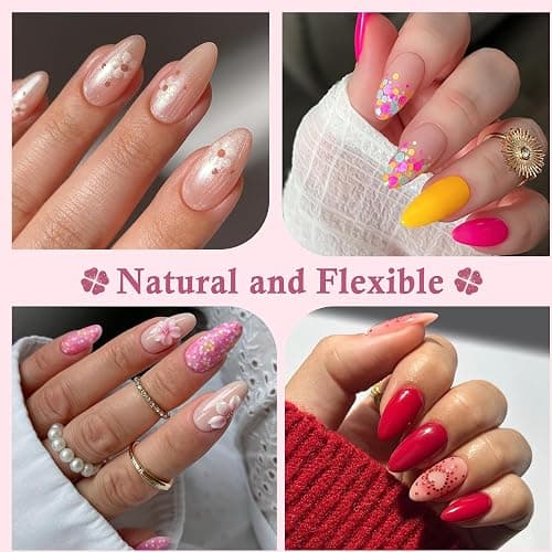 Luckyfairy Medium Almond Nail Tips, 240pcs Soft Gel Pre-Filed Acrylic Almond Fake Nails, Half Matte Full Cover Clear Press on Flase Nail Tips for Nail Extension Home DIY 12 Sizes Gelly Tips - B-Medium Almond thumbnail 2