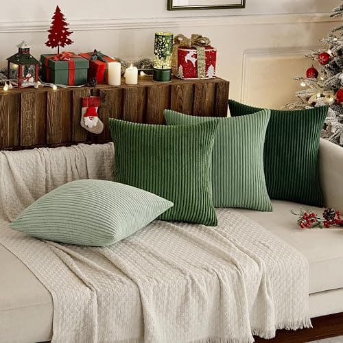 MIULEE Boho Farmhouse Sage Green Throw Pillow Covers 18x18 Inch Set of 4 Mordern Nordic Cushion Covers Soft Corduroy Christmas Home Decor for Couch Bed Sofa Living Room Forest Green thumbnail 3