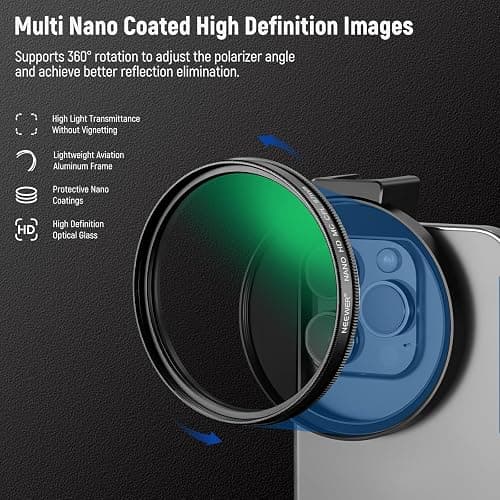 NEEWER CPL Filter for Phone, 67mm Camera Lens Polarizing Filter with Metal Cold Shoe Phone Clip Compatible with iPhone 16 15 Pro Max Plus 14 13 Pro Max Mini 12 11 X XS Max Samsung Galaxy, FL-27 thumbnail 4