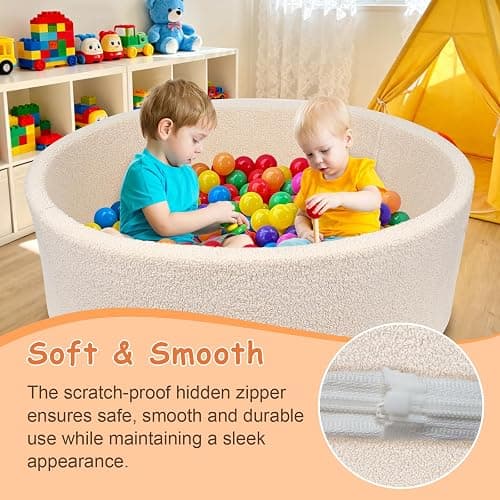 MEOGETY Kids Foam Ball Pits for Toddlers Babies Dogs Cats, Soft Infant Baby Ball Pit Pool for Girls and Boys Gifts, (Balls NOT Included) Imitation Teddy Colours thumbnail 4