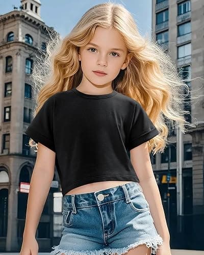 NUMYEAN Girls Crop Tops Short Sleeve T-Shirts for Girl Crew Neck Basic Tee Size 7-14 Years thumbnail 5
