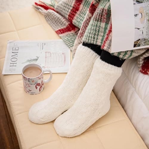 Gealaek Women Slipper Socks Winter Thick Fuzzy Warm Cozy Soft Sherpa Lined Socks Non Slip with Grippers thumbnail 6