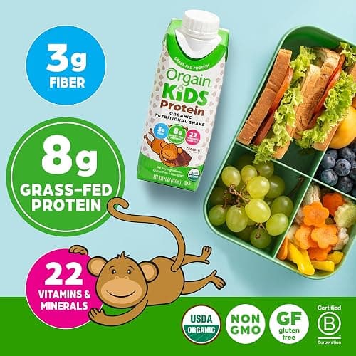Orgain Organic Kids Nutritional Protein Shake, Chocolate, Healthy Kids Snacks, 8g Dairy Protein, 3g Fiber, 22 Vitamins & Minerals, No Soy Ingredients, Gluten Free, Non-GMO, 8.25 Fl Oz (Pack of 12) thumbnail 4