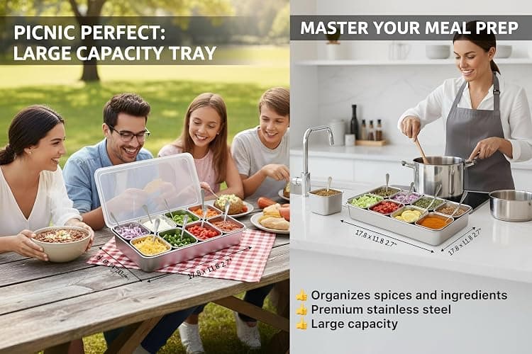 Jugetware Stainless Steel Yakumi Pan, Yakumi Pans, Yakumi Mise En Place, Mise En Place Containers, Japanese Food Container, Stainless Steel Condiment Containers, Multi Compartment Food Containers thumbnail 4
