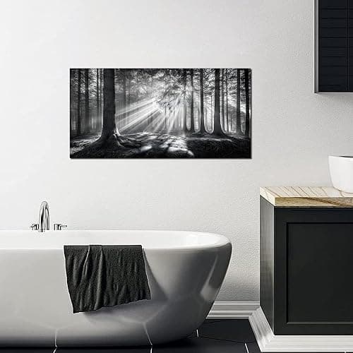 Trogonup Black and White Misty Forest Wall Art for Living Room Trees Large Nature Canvas Artwork for Bedroom Office Home Decor Ready to Hang 20"x40" thumbnail 8