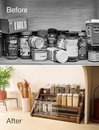 Tinamo Acacia Wood Spice Rack - Wooden 3-Tier Spice Rack Organizer for Countertop or Cabinet – Kitchen Spice Organizer and Seasoning Organizer Shelf (Walnut) thumbnail 6