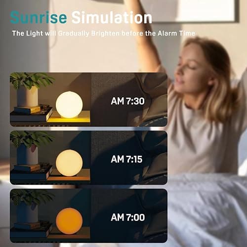 Sunrise Alarm Clock White Noise Sound Machine with 25 Soothing Sounds, 17 NightLights, Bluetooth Speaker Wake Up Light Alarm Clock for Bedrooms, Heavy Sleepers, Baby, Kids, Adults, Seniors, Ideal Gift thumbnail 5