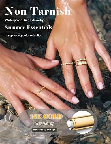 LOLIAS 14K Gold Plated Stackable Rings for Women Non Tarnish - Dainty Cubic Zirconia Wedding Bands Ring Set Minimalist Trendy Statement Engagement Promise Thumb Rings Stacking Size 5-10 thumbnail 6