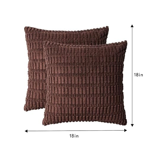 Aegero Pack of 2 Corduroy Decorative Throw Pillow Covers 18x18 InchSoft Boho Striped Pillow Covers Modern Farmhouse Home Decor for Sofa Living Room Couch Bed（Dark Brown） thumbnail 2