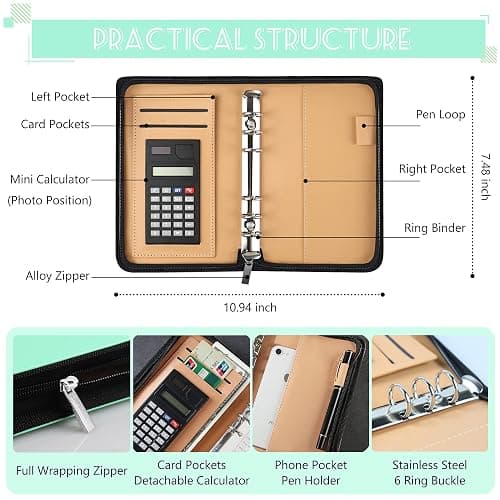 Budget Binder with Zipper Envelopes, Cash Envelopes for Budgeting, A6 PU Leather Budget Planner 2026 with Cash Envelopes Calculator, Bill Money Organizer for Cash Saving Budget System Wallet thumbnail 3