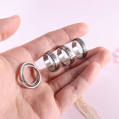 FUNRUN JEWELRY Stainless Steel Fidget Anxiety Ring for Women Men Fidget Spinner Rings Moon Star Celtic Stress Relieving Spinning Ring Wedding Band Rings Set,4-6Pcs thumbnail 6
