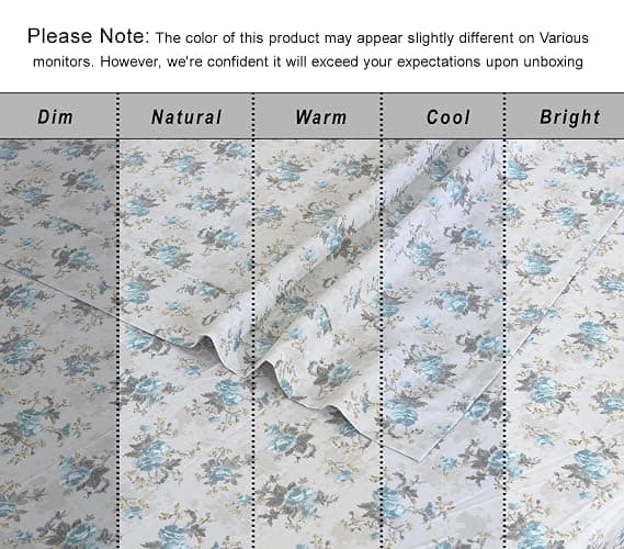 RUVANTI 100% Organic Cotton Sheets California King, Percale Weave, GOTS Certified, 4-Piece Set, Deep Pocket 13", Crisp & Breathable, Soft Durable Bedding, Sábanas Algodón Orgánico – Blue Rose thumbnail 5