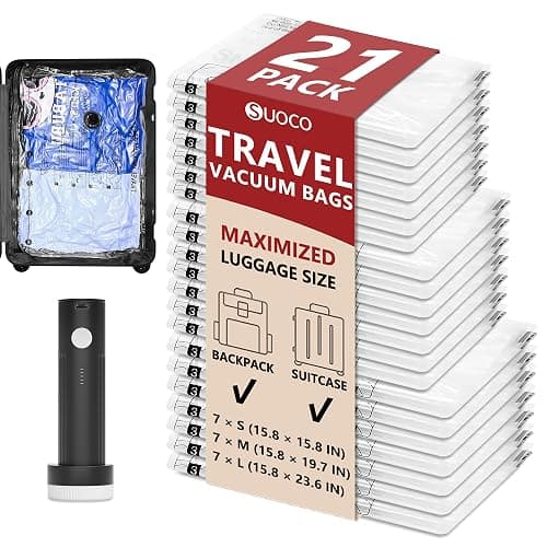 Travel Vacuum Bags for Clothing with Rechargeable Electric Pump, Compression Packing Cubes Organizer Storage for Luggage Suitcase, Space Saver Seal Bags for Vacation Cruise, 21 Combo - Image 1