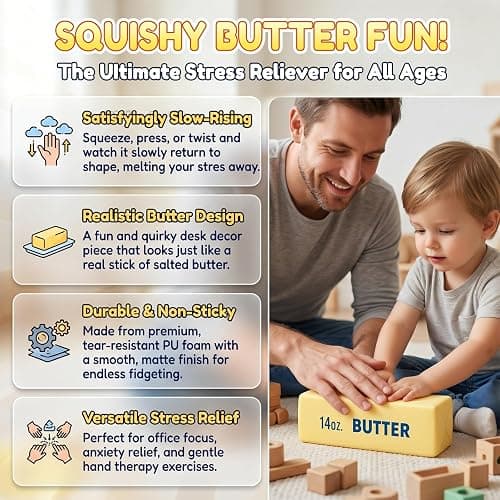 10in Giant Butter Squishy, TPR Jumbo Squishy Butter Stick, 14oz Big Butters Squeeze Stress Ball, Large Butters Fidget Toy, Stress Relief Slow Rising Fun for Anxiety Relief Party Favors (1pcs, 10in) thumbnail 6