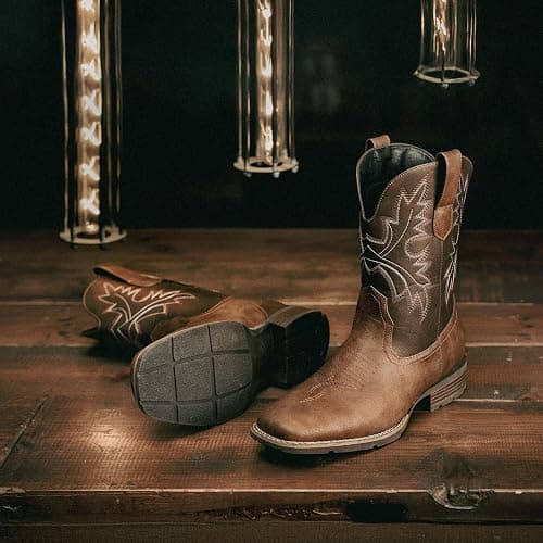 Lumeheel Cowboy Boots for Men - Western Men's Boots with Classic Embroidered, Slip on Square Toe Boots, Slip Resistant Country Boots Chunky Heel Ankle, Durable Short Boots for Spring Fall thumbnail 4
