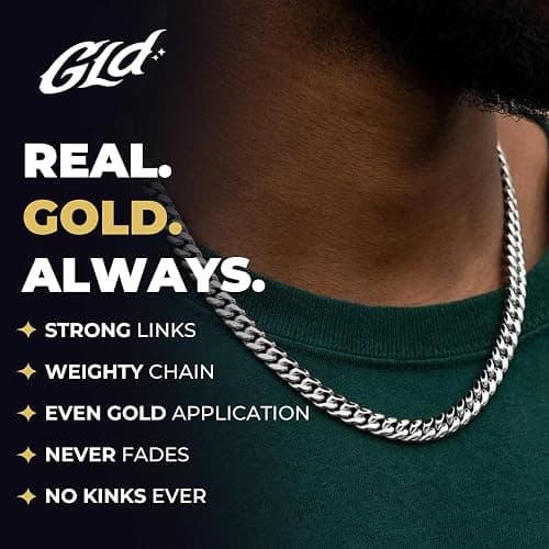 GLD Cuban Link Chain for Men and Women - Gold-Plated Micro Cuban Chain with Premium Storage Travel Pouch - Snatch-Proof Clasp, Sweat-Proof and Fade-Resistant - Lifetime Quality, Designed in Miami thumbnail 2