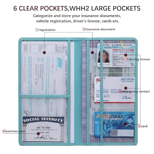 Peisicne Car Registration and Insurance Card Holder for Women Men, Blue Glove Box Paperwork Organizer with Magnetic Buckle for Easy Access and Protect Documents and Various Cards in Vehicle thumbnail 4