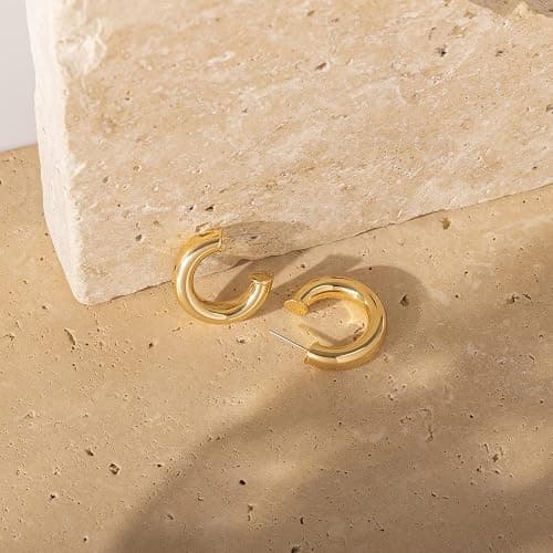 PAVOI 14K Gold Plated Chunky 6.5mm Hoop Earrings for Women, Lightweight thumbnail 4