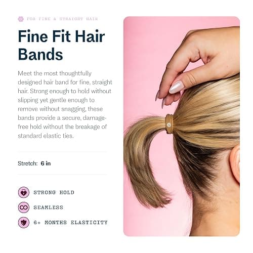 Gimme Beauty Fine Hair Elastic Bands - Slim-Fit Elastic Ties for Fine, Brittle, or Bleached Hair - No-Dent, Gentle-Grip Ponytail Holders for All-Day Comfort - 12 Pack, Dark Blonde thumbnail 2