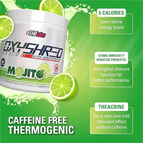 EHP Labs OxyShred Non Stimulant Pre Workout Powder - Stim Free Pre Workout, Caffeine Free Preworkout for Men & Women - Non Stim Preworkout - Sugar Free Energy Powder - Mojito, 60 Servings thumbnail 3
