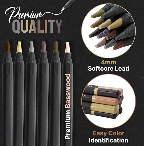 Black Widow Skin Tone Colored Pencils for Adult Coloring Books – 12 Soft Core Color Pencils for Portraits and Skintone Artists – Complete Range with Lightfast Ratings thumbnail 3