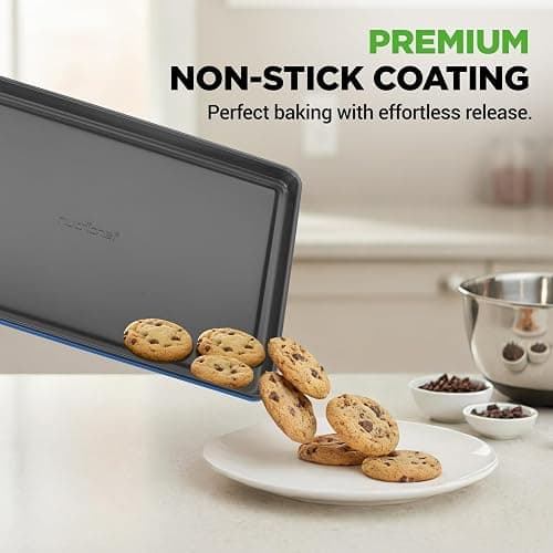NutriChef 8-Piece Nonstick Stackable Bakeware Set - PFOA, PFOS, PTFE Free Baking Tray Set w/Non-Stick Coating, 450°F Oven Safe, Round Cake, Loaf, Muffin, Wide/Square Pans, Cookie Sheet (Blue) thumbnail 5