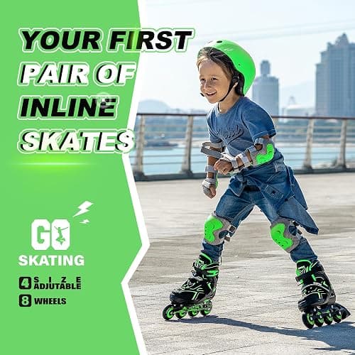 2PM SPORTS Torinx Green Boys Adjustable Inline Skates, Fun Beginner Roller Skates for Kids, Youth, Girls, Men and Women thumbnail 2