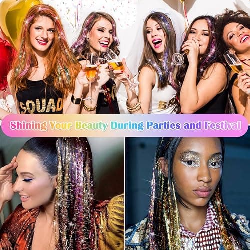 6000 Strands Hair Tinsel Kit in 20 Colors, Glitter Tinsel Hair Extensions Kit Heat-resistant, Fairy Hair Tinsel Tool for Shiny Hair Extension, Women Girls Hair Accessories at Party thumbnail 5