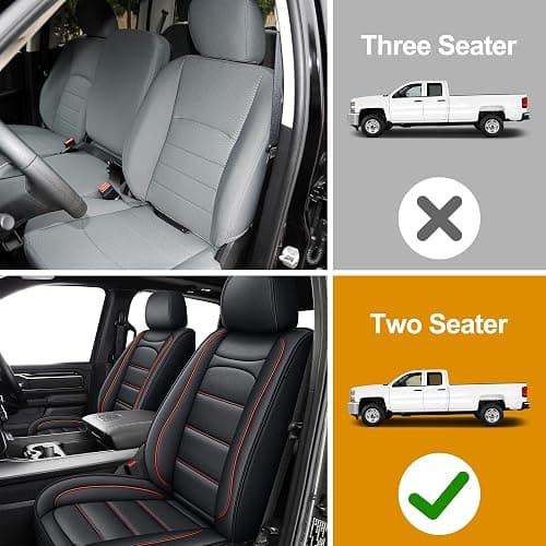 Seat Covers Fit for Dodge RAM 1500 2012-2025 2026: Compatible with RAM 1500 2500 3500 Crew Double Quad Cab Truck Pickup Full Set Car Seat Cover Faux Leather Seat Covers(Curved Bench, Redline) thumbnail 5