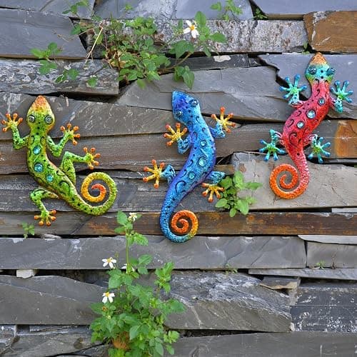 Tuokiuhn Metal Lizards Outdoor Decor Metal Gecko Wall Decoration Geico Lizard 13.5 * 8.5 Inch 3 Pack Set Suitable for Hanging in Yard Or Fence thumbnail 6