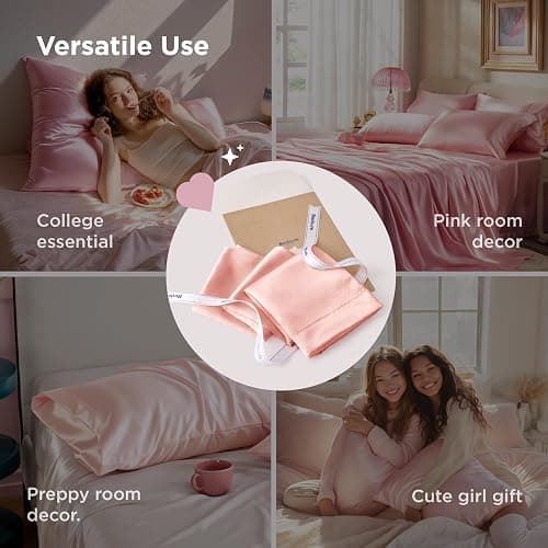 Bedsure King Size Satin Pillowcase Set of 2 - Peach Pink Silky Pillow Cases for Hair and Skin with Envelope Closure, Similar to Silk Pillow Cases, Gifts for Women Men, 20x36 Inches, 2pcs thumbnail 6
