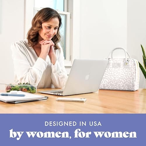 Fit & Fresh Bloomington Lunch Bag for Women - Insulated Large Lunch Box for Work with Containers, Leak-Resistant, Stain-Resistant, Zipper Closure, Feline Fine Ivory thumbnail 6