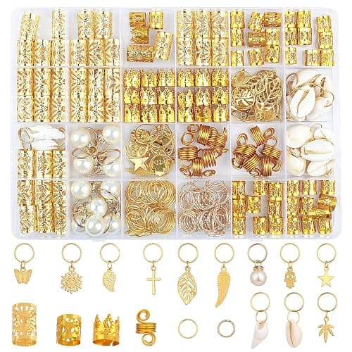 WLLHYF 230 Stück Haarschmuck für Zöpfe Loc-Haare Dreadlocks Metall-Haarspulen Ringe Manschetten Clips goldene Haar-Charms Anhänger Haar-Styling-Zubehör Dekorationen für Frauen und Mädchen thumbnail 8
