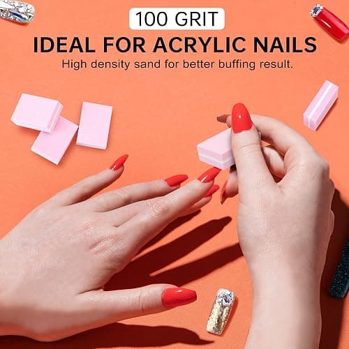 Mini Nail Buffer Blocks, 100/180 Grit Sponge Buffing Sanding Block File Manicure Tools Bulk 50Pcs (Pink) thumbnail 5