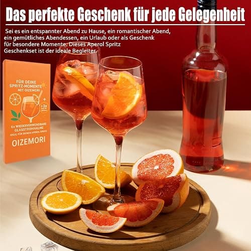 6 Stück 20cm Glasstrohhalme Aperol Spritz, Wiederverwendbar Glas Strohhalm Aperol Spritz Geschenkset mit Reinigungsbürste und 3 Rub On Sticker, für Cocktails, Smoothie und Säfte thumbnail 6