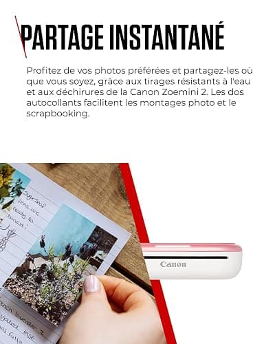 Canon Zoemini 2 Imprimante Photo Portable - Mini Imprimante Portable - Mini Imprimante Photo - Compacte et sans Fil - Bluetooth 5.0 et Charge Rapide Type-C - Imprimante de Voyage, Or Rose thumbnail 9