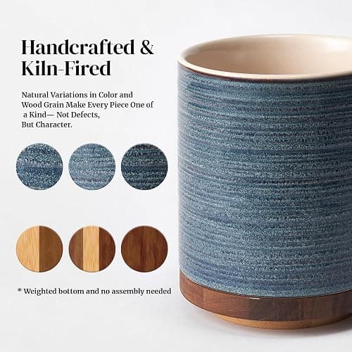 DOWAN 360° Rotating Extra Large Cooking Utensil Holder, 7.6" Kitchen Utensil Holder for Countertop, Utensil Crock for Farmhouse Kitchen Decor, Ceramic Stable Utensil Caddy, Blue thumbnail 5