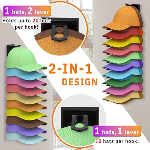 Volnamal Hat Organizer for Baseball Caps, 2 Pack Hold Up to 40 Hats | Hat Rack for Wall Space Saving, Hat Hanger w/Strong Adhesive Hat Storage Holder Display for Closet Door and Wall (Black) thumbnail 3