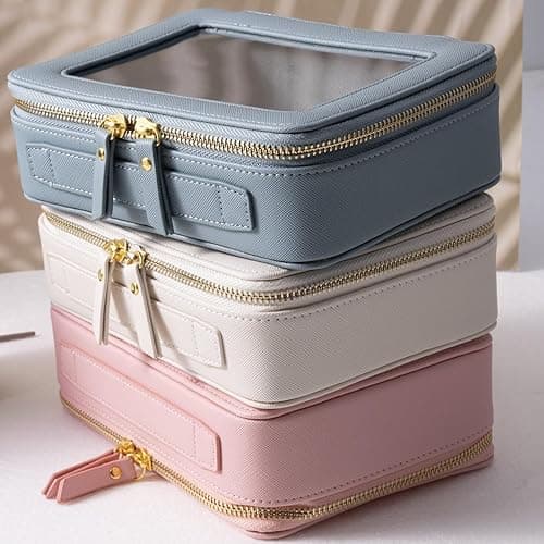 SANHECUN Toiletry bag waterproof cosmetic organizer with handle lagre opening for travelling - Carry on 8 inch - White thumbnail 6