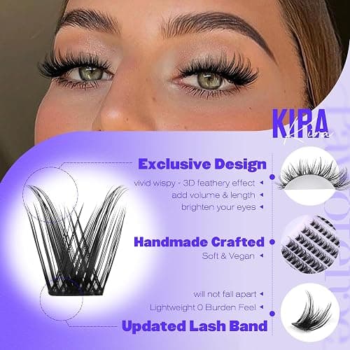 Pawotence Lash Clusters Wispy Kira Cluster Eyelash Extensions 10-18mm Individual Lashes DIY Cluster Lashes Extension Soft Comfortable Eyelash Clusters with Thin Band thumbnail 4