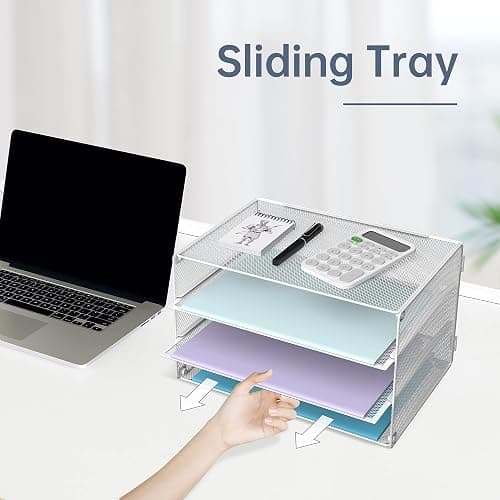 DALTACK 3 Tier Letter Tray Paper Organizer Mesh Metal Desk File Organizer for Home & Office, White thumbnail 5