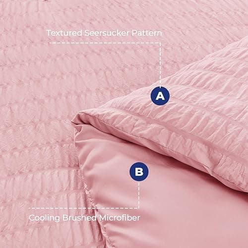 HYMOKEGE Pink Full Size Comforter Sets Seersucker 7 Pieces, All Season Luxury Bed in a Bag for Bedroom, Bedding Set with Comforters, Sheets, Pillowcases & Shams thumbnail 4