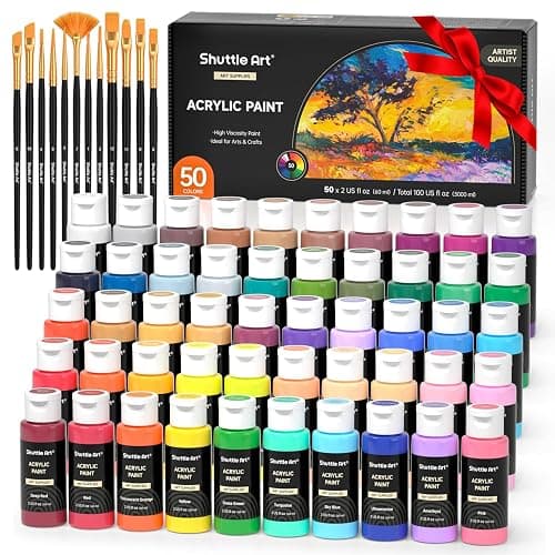 Shuttle Art Acrylic Paint, 50 Colors Acrylic Paint Set, 2oz/60ml Bottles, Rich Pigments, Water Proof, Premium for Artists, Beginners and Kids on Canvas Rocks Wood Ceramic Fabric - Image 1