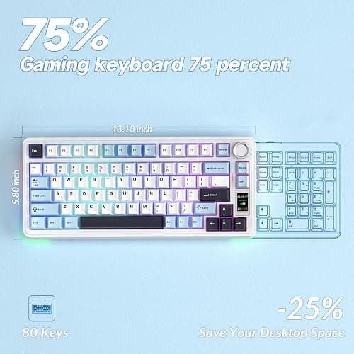 AULA S75 PRO Wireless Mechanical Keyboard with Screen&Knob, 75% Hot Swappable Gaming Keyboard with Pre-lubed Switches, RGB Backlit, PBT Keycaps Creamy Sounding Pc Gaming Keyboards thumbnail 9